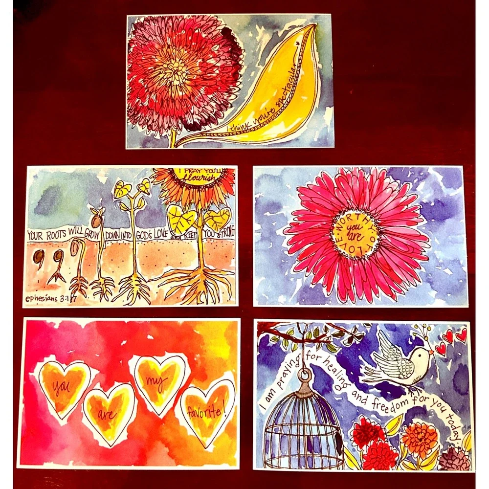 Mary DeMuth Art Postcard Set Cardstock 15 Pack Watercolors New Christian Art